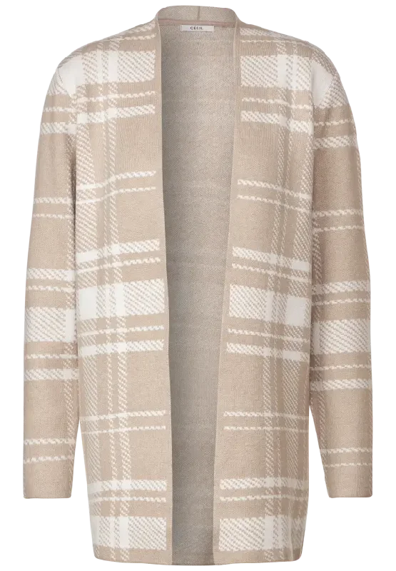 Cecil long check cardigan in soft neutral tones 253651