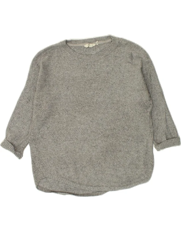 FAT FACE Womens 3/4 Sleeve Crew Neck Jumper Sweater UK 12 Medium  Grey