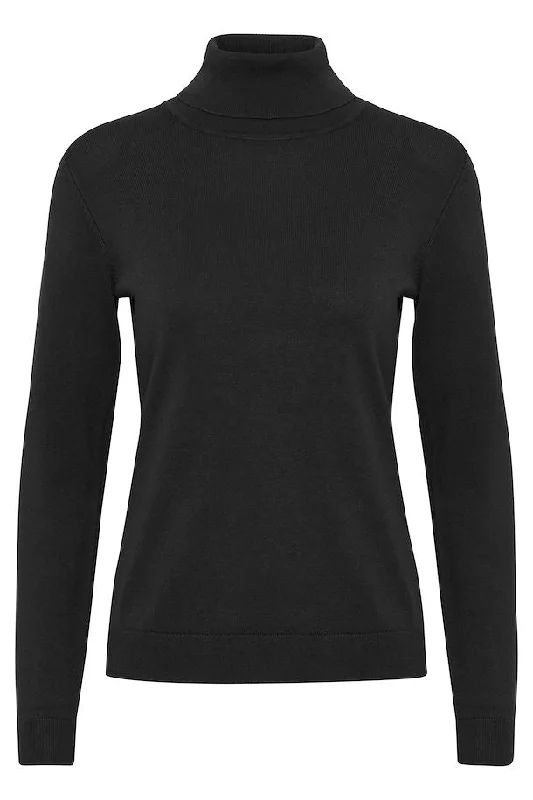 Fransa fine knit plain black polo neck  20611288