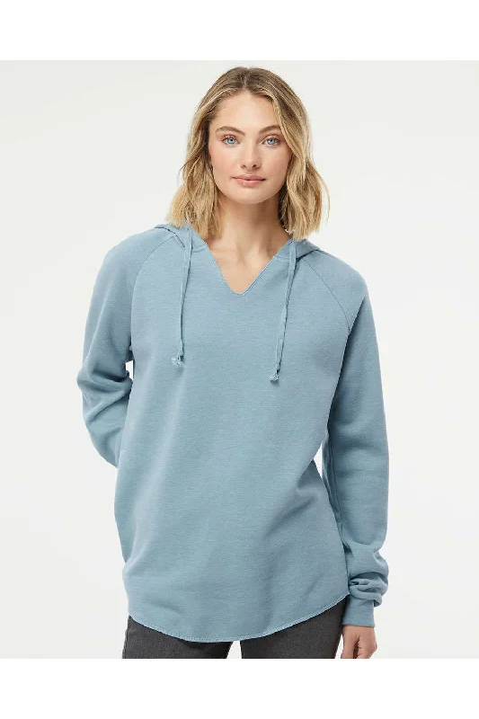 Independent Trading Co. Womens California Wave Wash Hooded Sweatshirt Hoodie - Misty Blue - NEW