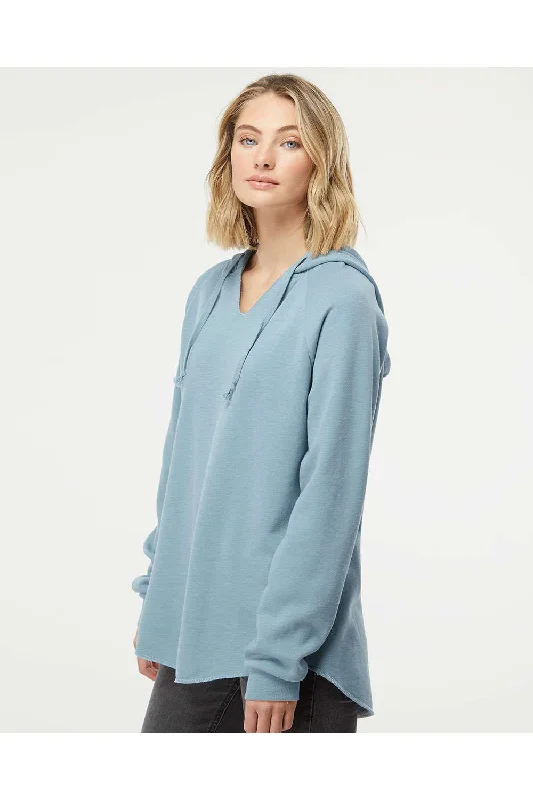 Independent Trading Co. Womens California Wave Wash Hooded Sweatshirt Hoodie - Misty Blue - NEW