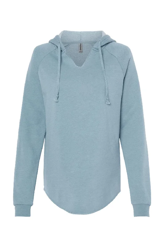 Independent Trading Co. Womens California Wave Wash Hooded Sweatshirt Hoodie - Misty Blue - NEW