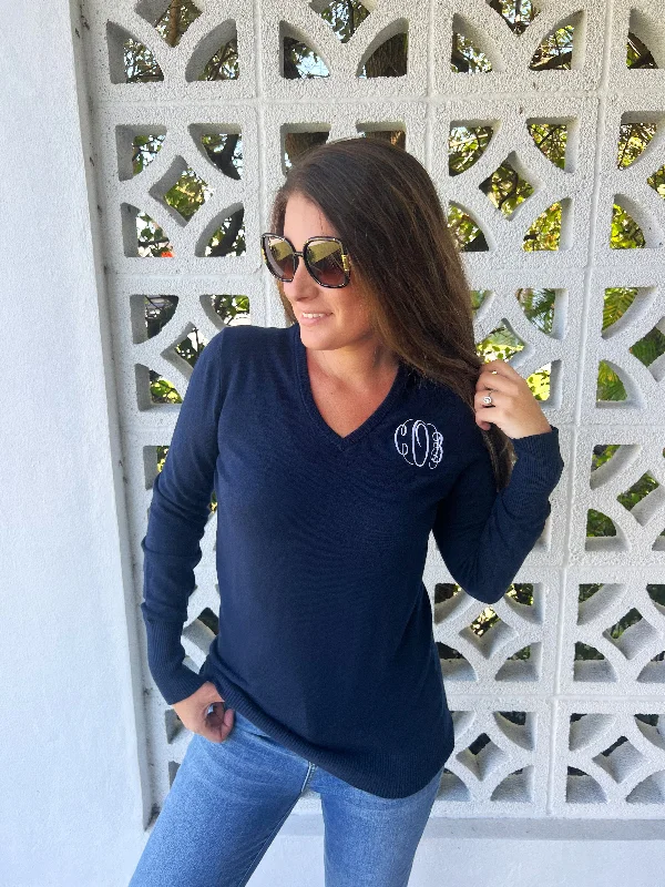 Jules Monogrammed V-Neck Sweater (3-4 Week Production Time)