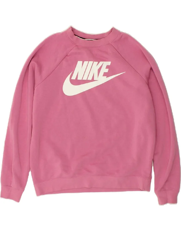 NIKE Womens Graphic Sweatshirt Jumper UK 14 Medium Pink Cotton