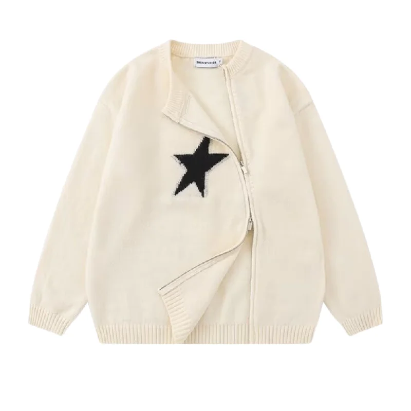 Women's Irregular Zipper Star Sweater