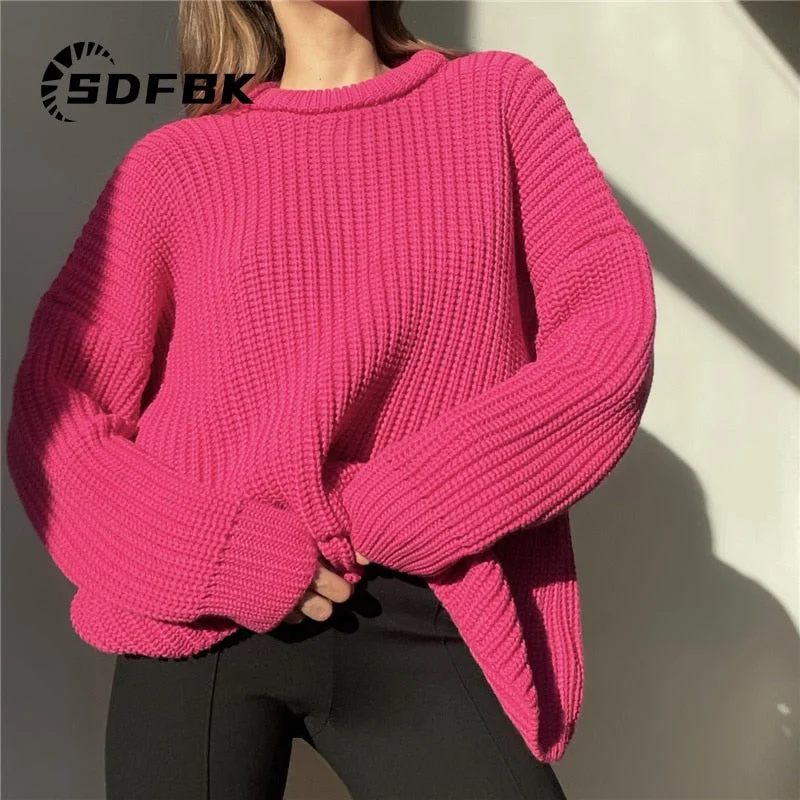 Znbbw O Neck Sweater Women 2023 Autumn Winter Warm Casual Loose Solid Pullovers Basic Soft Elegant Knitwear Jumper Sweaters