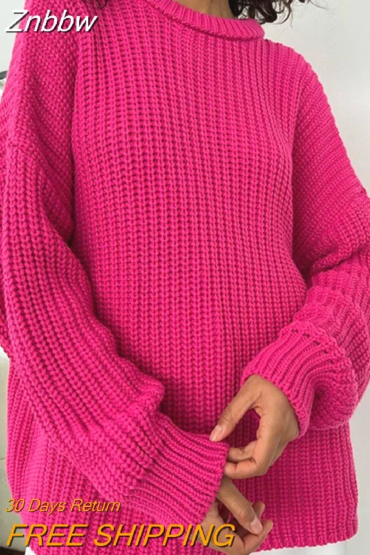 Znbbw O Neck Sweater Women 2023 Autumn Winter Warm Casual Loose Solid Pullovers Basic Soft Elegant Knitwear Jumper Sweaters