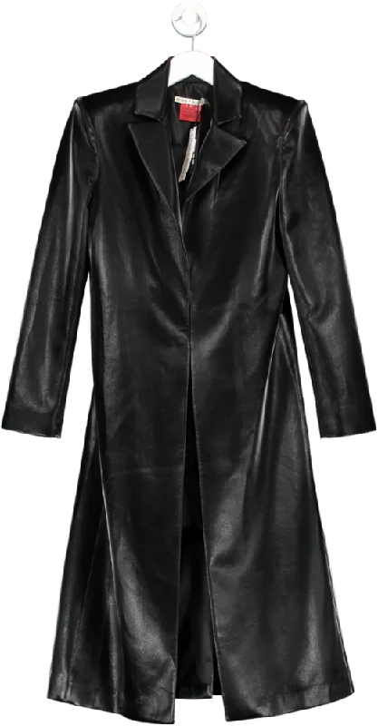 Alice + Olivia Black Mya Vegan Leather Long Blazer UK 6