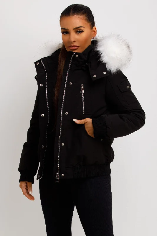 Canada Bomber Jacket With Faux Fur Hood Black