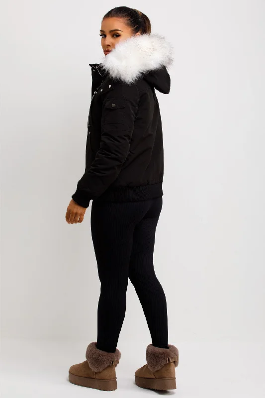 Canada Bomber Jacket With Faux Fur Hood Black