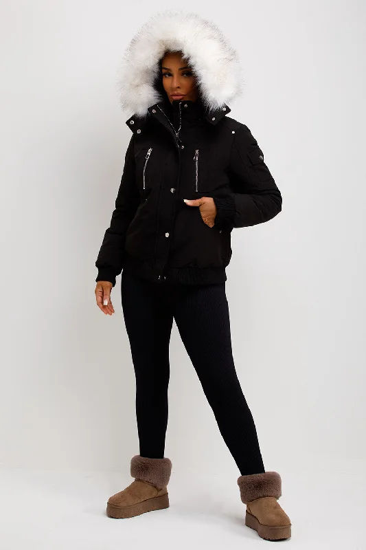 Canada Bomber Jacket With Faux Fur Hood Black