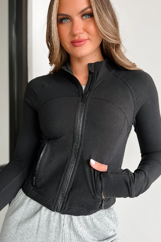 Catch My Breath Zip-Up Crop Jacket (Black)