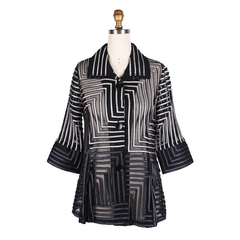 Damee Sheer Geometric Soutache Jacket in Grey - 2370-GRY