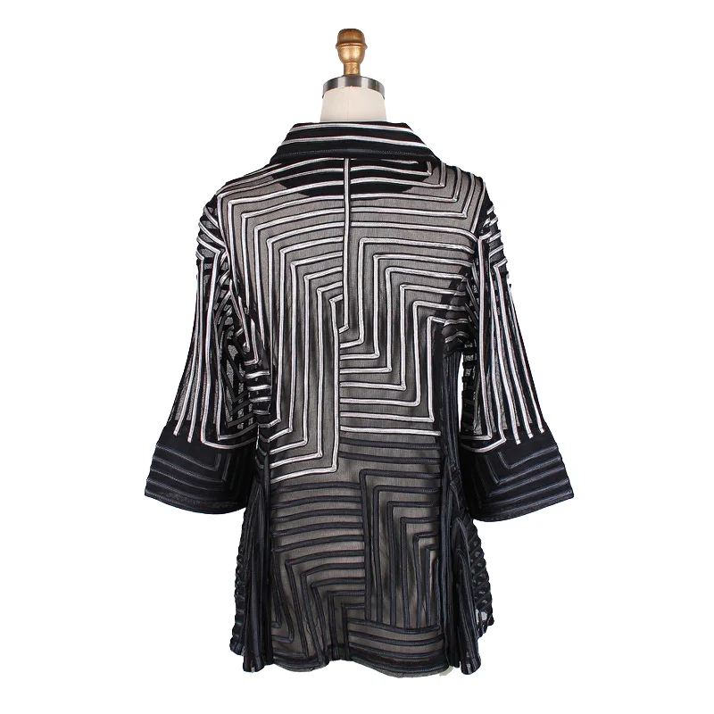 Damee Sheer Geometric Soutache Jacket in Grey - 2370-GRY