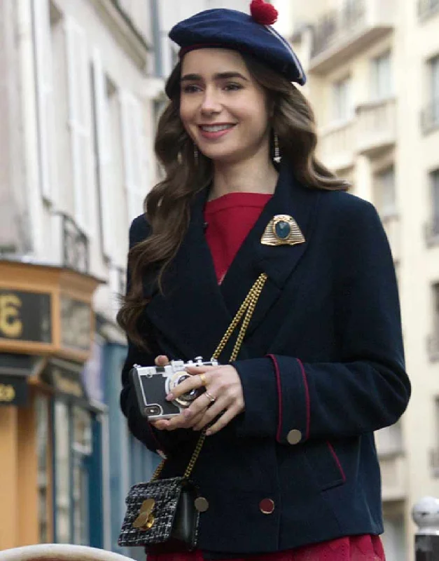 Emily In Paris Lily Collins Blue Coat