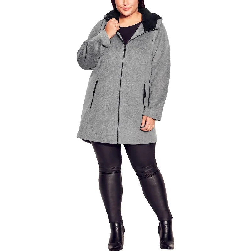 Evans Womens Plus Faux Fur Lined Hood Long Sleeves Walker Coat