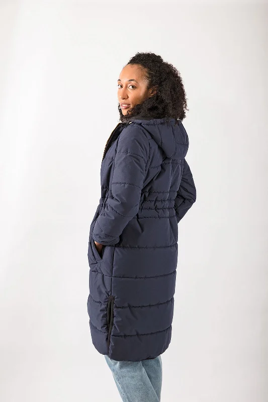 Hooded Longline Puffer in Navy