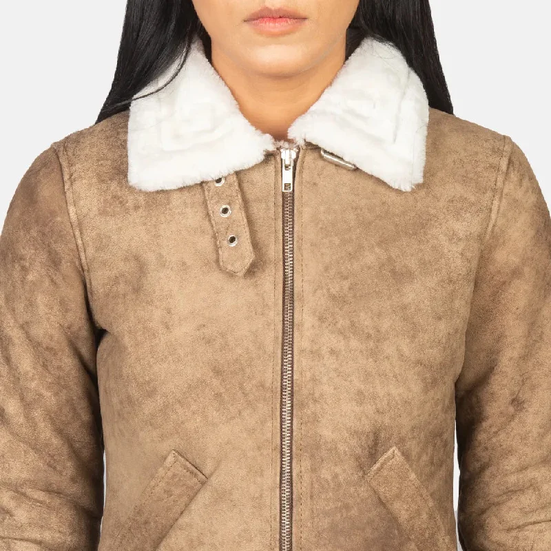 Women's Bomber Leather Jacket with Fur Brown