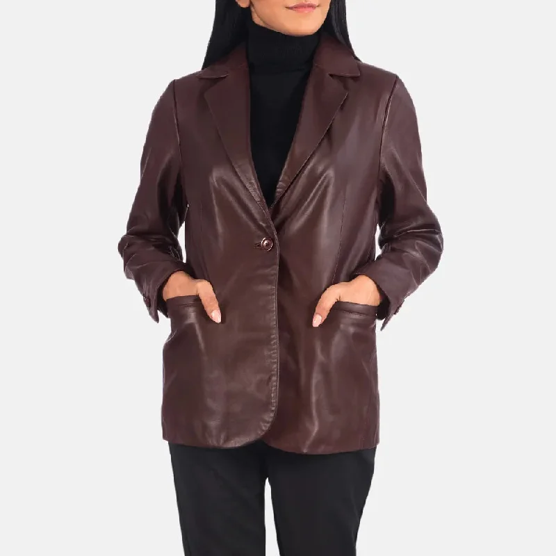 Maroon Leather Blazer - Quilted Polyester Lining