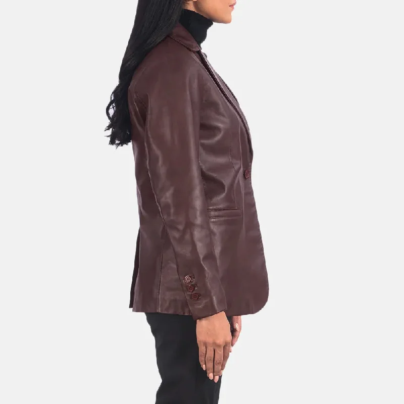 Maroon Leather Blazer - Quilted Polyester Lining