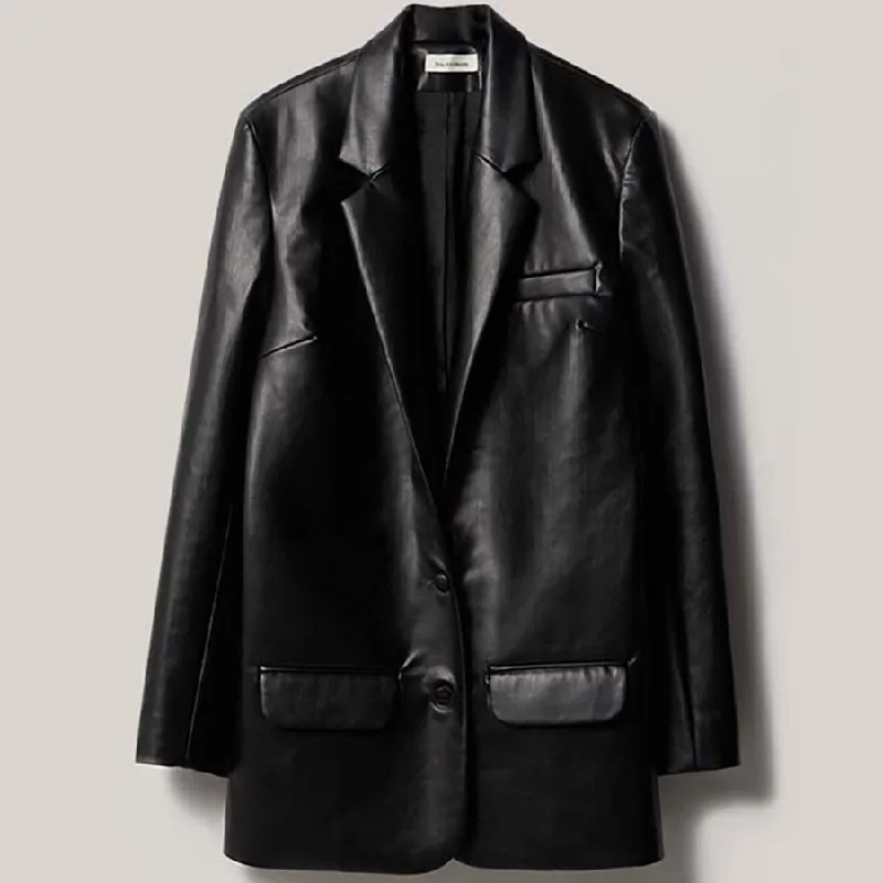 OVERSIZED VEGAN LEATHER BLAZER ""BOUVIER"" IN BLACK