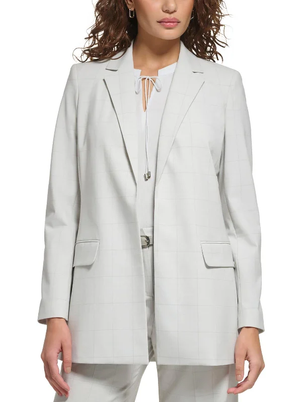 Petites Womens Window Pane Polyester Open-Front Blazer