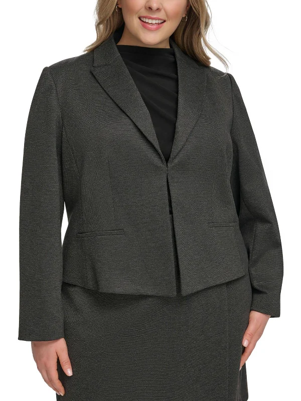 Plus Womens Cropped Business Open-Front Blazer