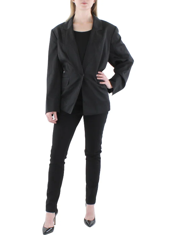 Plus Womens Knit Long Sleeves One-Button Blazer