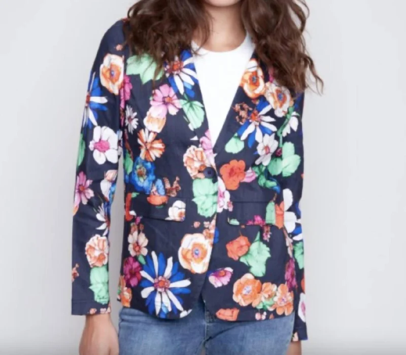 Printed Linen Blazer In Gardenia