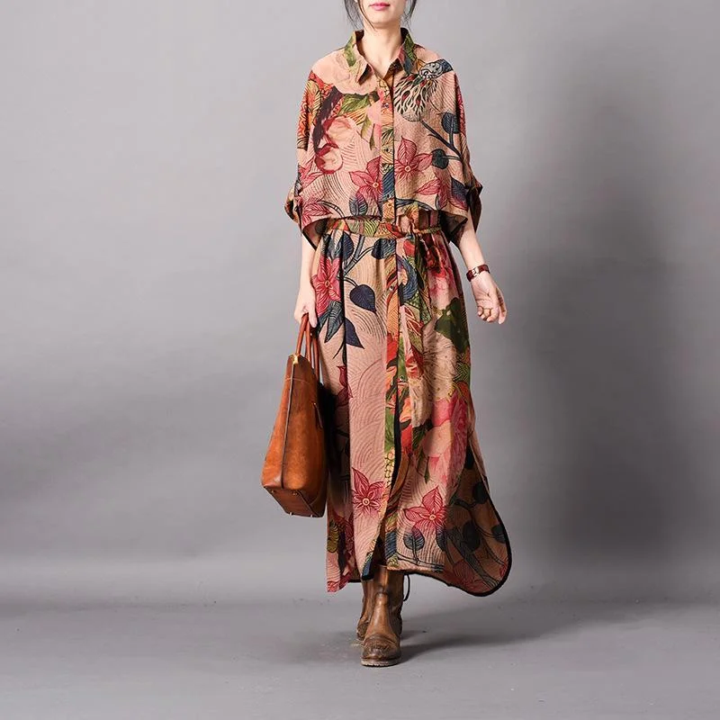 Printed Print Silk Cloak Long Coat