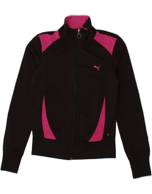 PUMA Womens Graphic Tracksuit Top Jacket UK 10 Small Black Colourblock