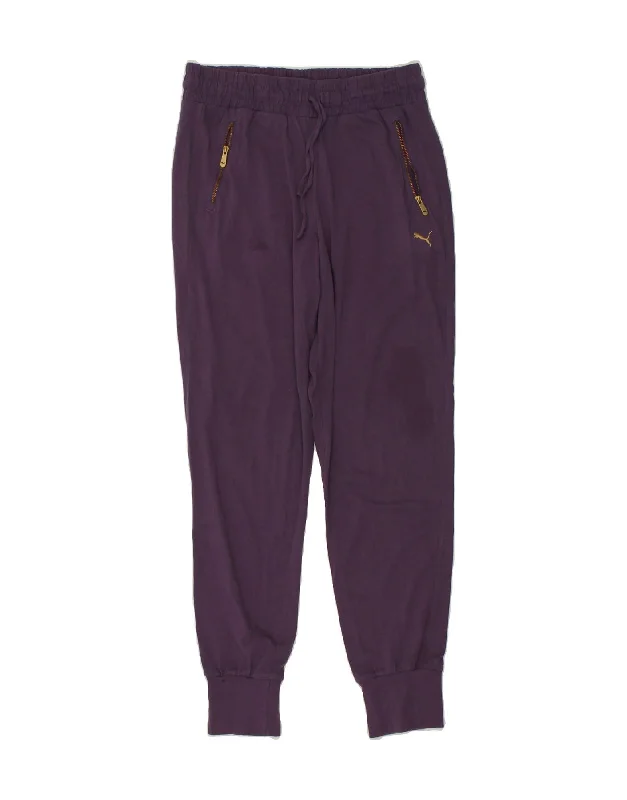 PUMA Womens Tracksuit Trousers Joggers UK 10 Small Purple Cotton