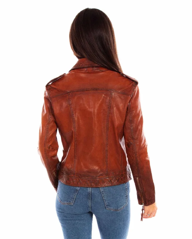 Scully Womens Motorcycle Zip Vintage Brown Leather Leather Jacket