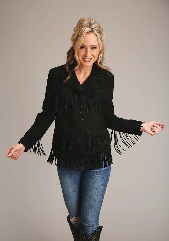 Stetson Womens Black Leather Lamb Fringe Jacket