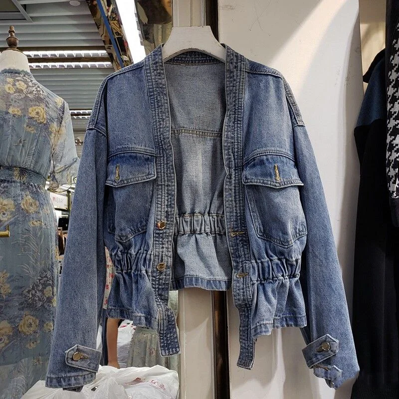 V-neck Short Denim Jacket