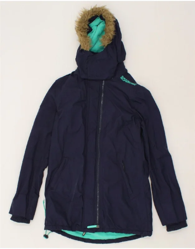 SUPERDRY Womens Hooded Parka Jacket UK 10 Small Navy Blue