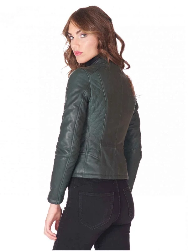 Womens new Green leather Biker jacket - Boneshia