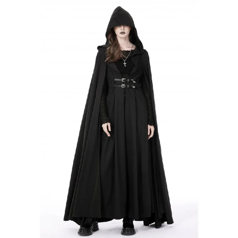 Women's Punk Straps Long Coat with Hood