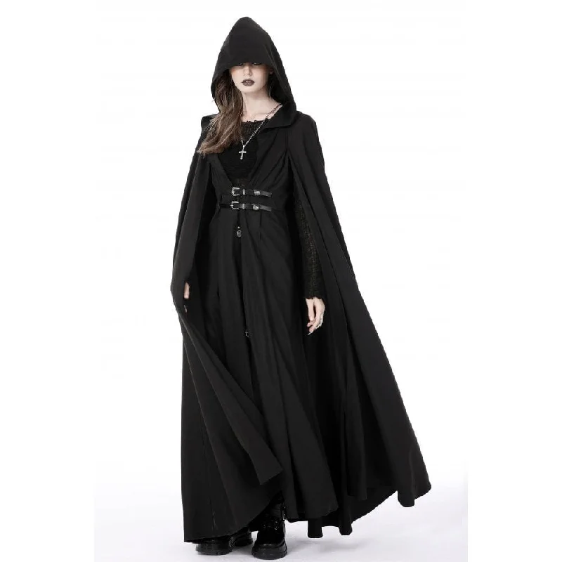 Women's Punk Straps Long Coat with Hood