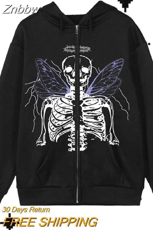 Znbbw Hoodie Rhinestone Skeleton Goth Sweatshirt Sport Coat Pullover Men's Gothic Long Sleeve Oversized Hoodie Y2k Jacket Hoodies 0410