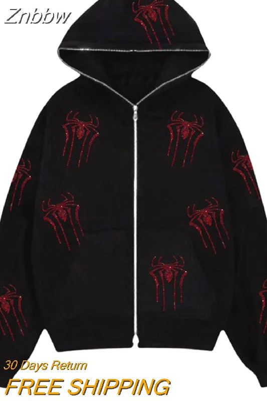 Znbbw Hoodie Rhinestone Skeleton Goth Sweatshirt Sport Coat Pullover Men's Gothic Long Sleeve Oversized Hoodie Y2k Jacket Hoodies 0410