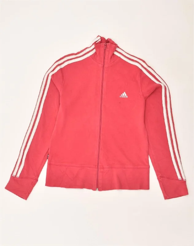 ADIDAS Womens Tracksuit Top Jacket UK 14 Medium Pink Cotton