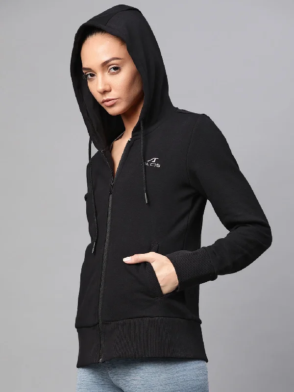 Alcis Women Black Solid Hooded Sweatshirt