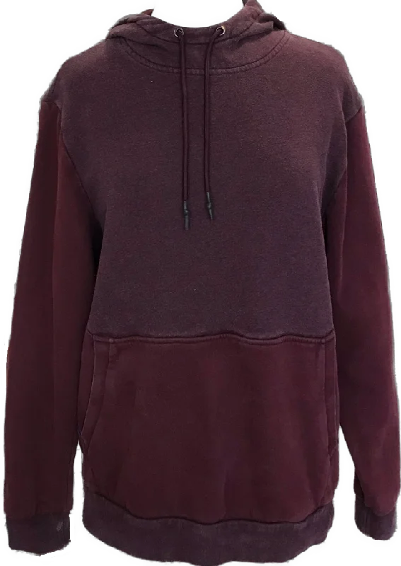 Burgundy Funnel Neck Fleece Pullover Hoodie Size M