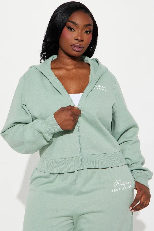 Hamptons Tennis Club Zip Front Hoodie - Sage