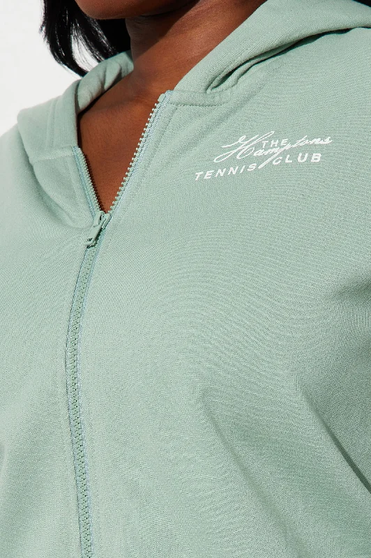 Hamptons Tennis Club Zip Front Hoodie - Sage