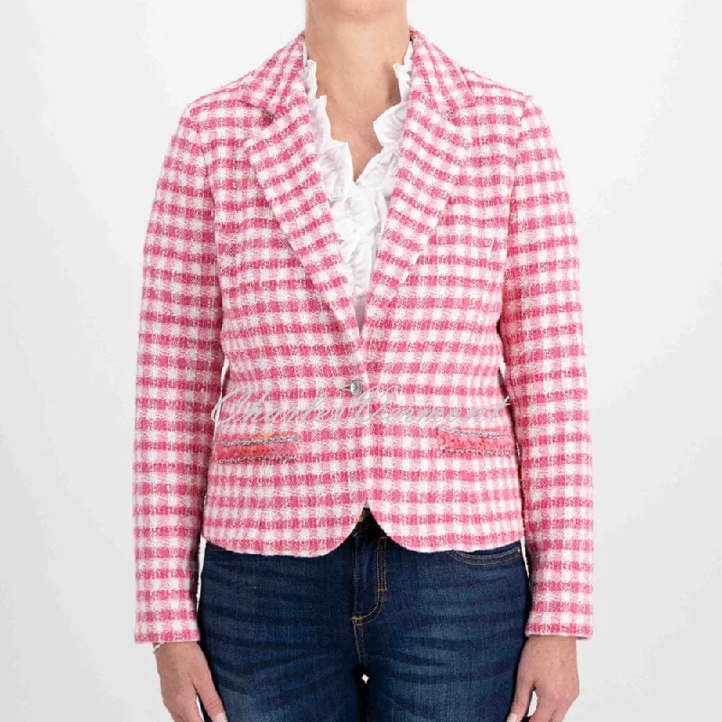 Just White Chequered Knit Blazer Jacket - Style J3934