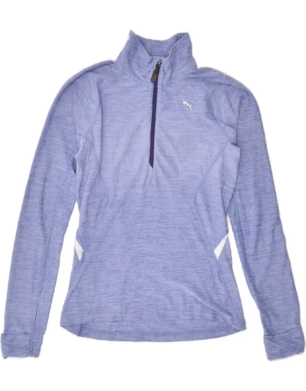 PUMA Womens Zip Neck Pullover Tracksuit Top UK 10 Small Blue