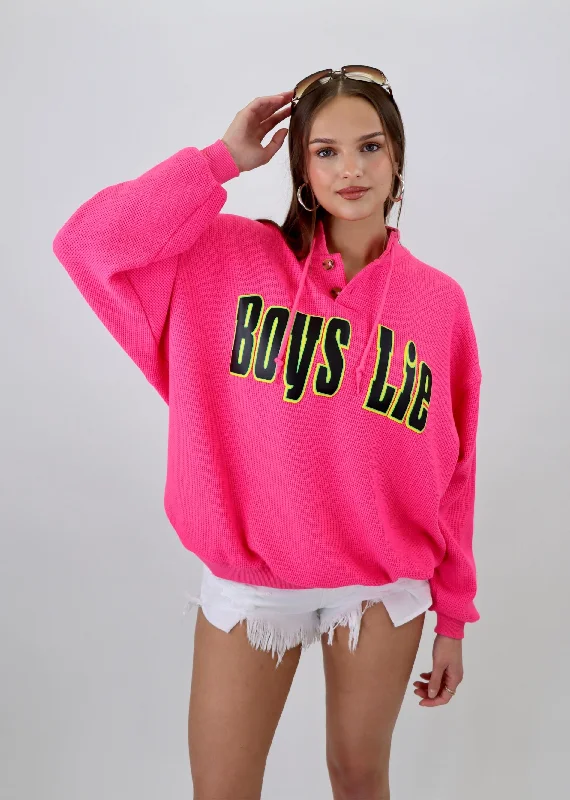 Boys Lie Spunk Thermal Henley Crewneck ★ Hot Pink