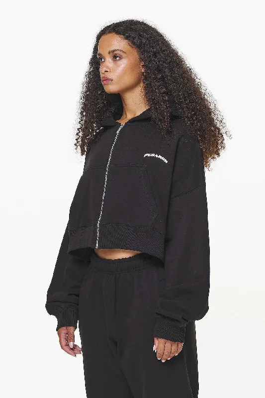 Dorset Cropped Zip Hoodie Black